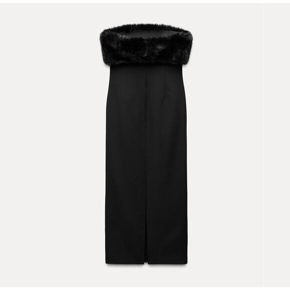 ZARA Strapless Faux-Fur Midi Dress 🖤✨ NWT | Size M - Picture 16 of 16